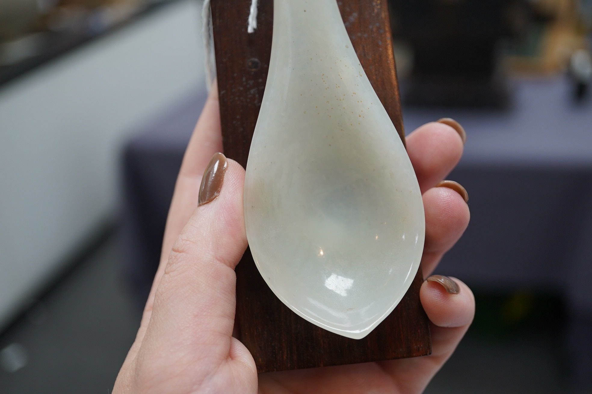 A rare Chinese white jade rice spoon, 19th century